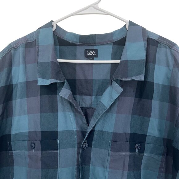 Lee Women Plaid Button-Up Short Sleeve Shirt Blouse Blue/Teal Size 2X - Picture 9 of 9